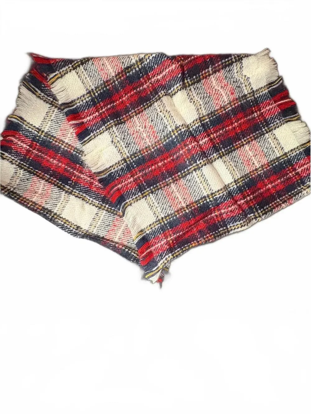 Plaid Wool Blend Scarf with Fringed Edges